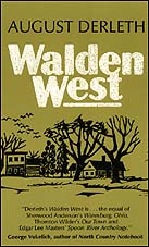 cover of Walden West is a brown green with a woodcut of an old Wisconsin town