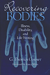 cover of Couser's book is blue, with an illustration of a hand X-ray in tones of blue.