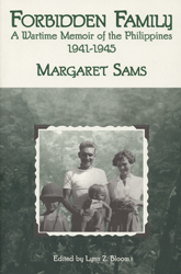 cover of Forbidden Family is green and sepia brown. A seemingly convention photo of a family is revealed to be a part of a jungle photo or a war time photo
