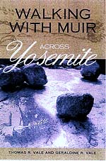 cover of Walking With Muir has, in part, a photo of four rocks on what looks like a carved stone outcropping.