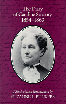 Cover of book is purple with a black and white photo of Caroline Seabury in the center.