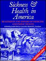 cover of Sickness and Health in America shows a white drawing of a sick woman lying in bed, set against a blue background