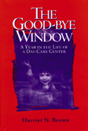 the cover of Good-bye Window is red-orange, with a purple-toned photo of a child waving good-bye at the Red Caboose window.