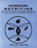 Cover of book is blue with black text.  There is a circle in the center with an image of a fish, apple, grains and meat.