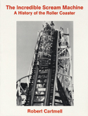 Cover of book is white with red writing and a black and white photo of a roller coaster.