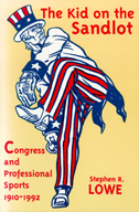 Cover of book has a yellow background with an image of Uncle Sam playing baseball.