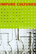 Image of beakers in a laboratory. Top half is green with red and black title text.