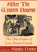 Cover of book is peach and red, with a black and white illustration of individuals reading/knitting