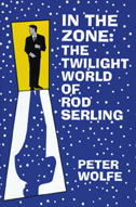 Cover of In the Zone is illustrated with a cartoon image of a man standing in a doorway into a field of stars, his shadow falls across the stars.