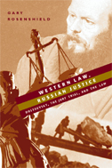 cover of Rosenshield is a collage of photos of blind justice, Dostoevsky and some Russians pushing a huge rock