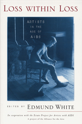 The cover of White's book is white, with an inset blue-toned photo of a man sitting nude in a chair.