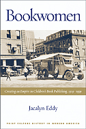 the cover of Bookwomen features an old sepia photo of a truck on a city street.