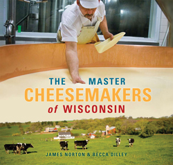 A cheesemaker inspects a vat of cheese in this photo on the cover of Norton and Diley's book.