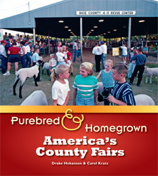 Cover image is red and yellow with images of children with animals at the fair.