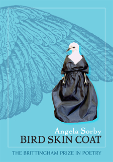 the cover of Sorby's book is blue, with an illustration of a white bird dressed in a woman's dress.