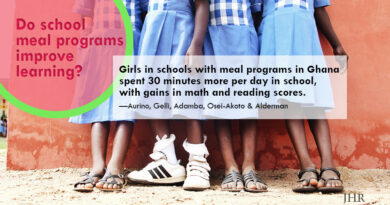 Girls in schools with meal programs attend school an average of 30 minutes more per day, with gains in math and reading.